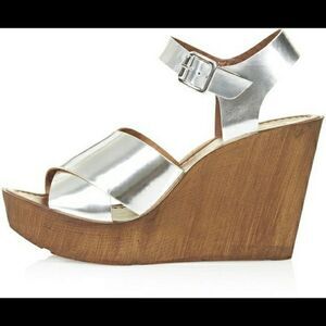 Topshop women's Silver Metallic Block Wedges 40 EU